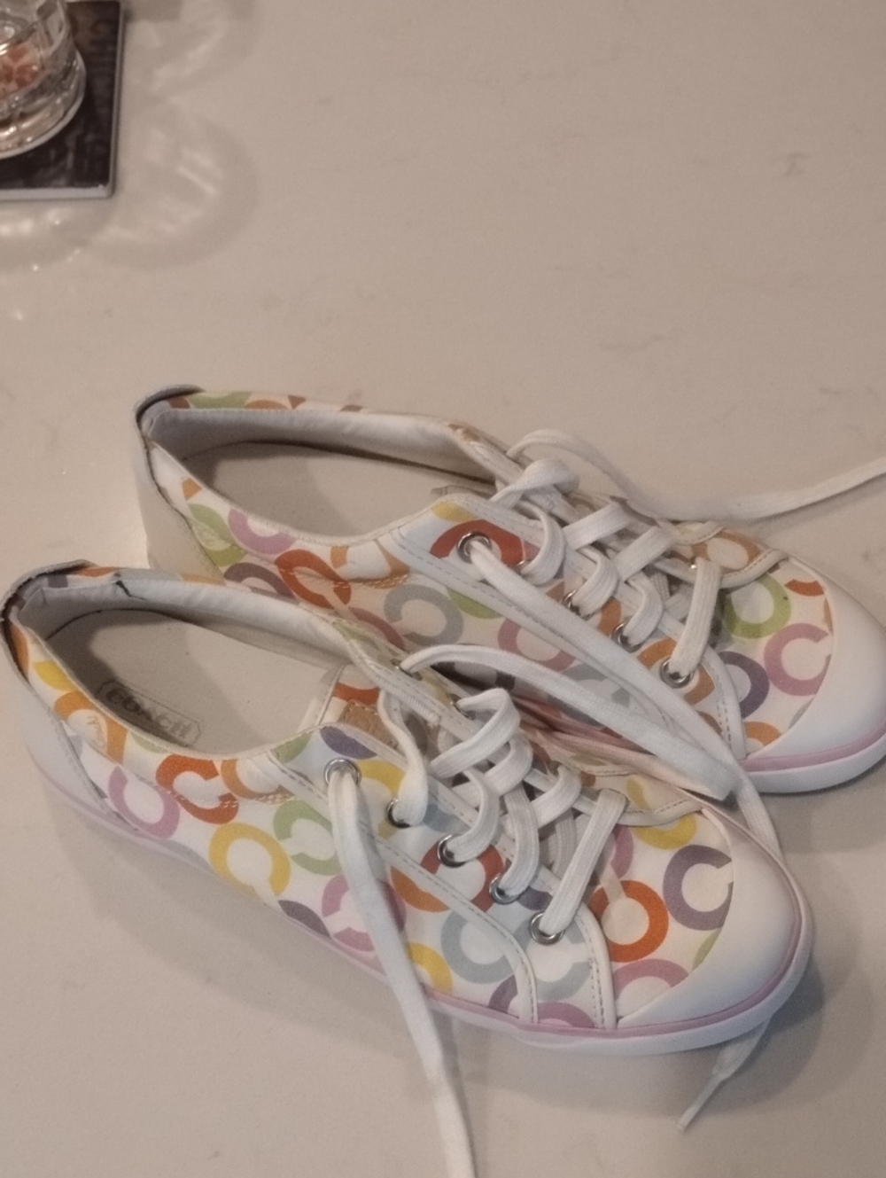 Coach White Low-Top Sneakers with Multicolor 'C' Print